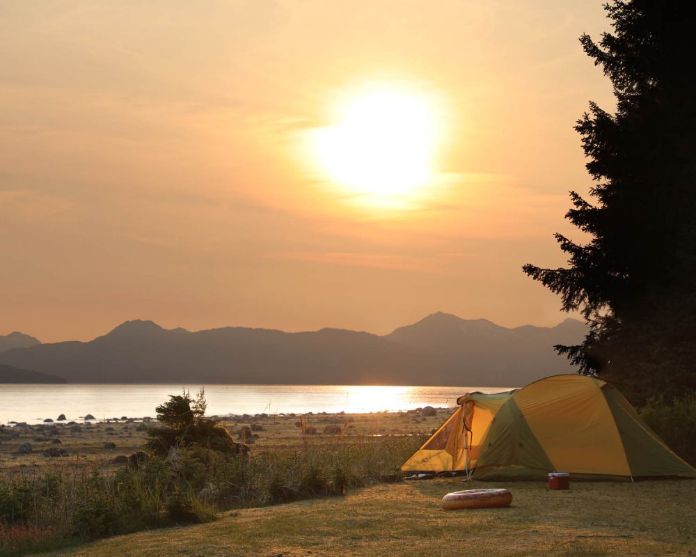 Camping during a custom charter tour by FauneVoyage Tours in Petersburg, Alaska