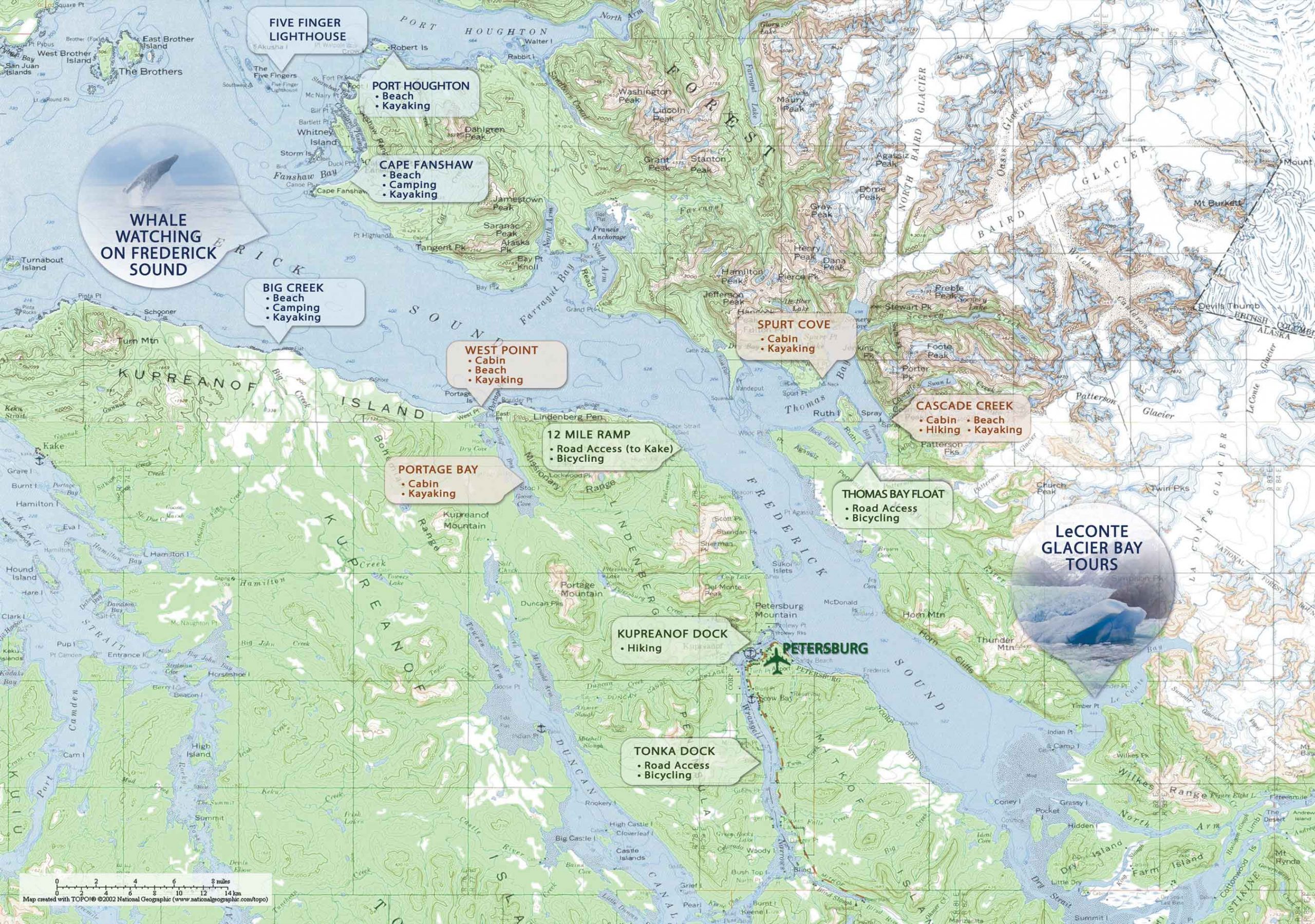 Things to do in Frederick Sound near Petersburg, Alaska (tours, camping, bicycling, hiking, beachcombing, cabins)